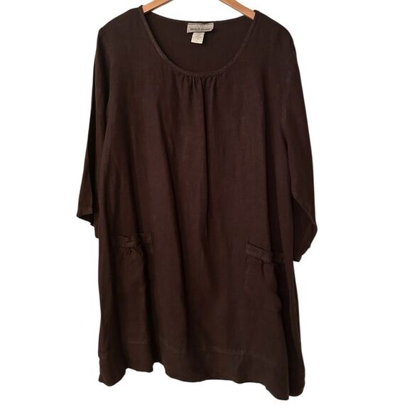 Match Point USA Women’s Size XL Solid Brown 100% Linen Tunic Top Blouse - Picture 4 of 9